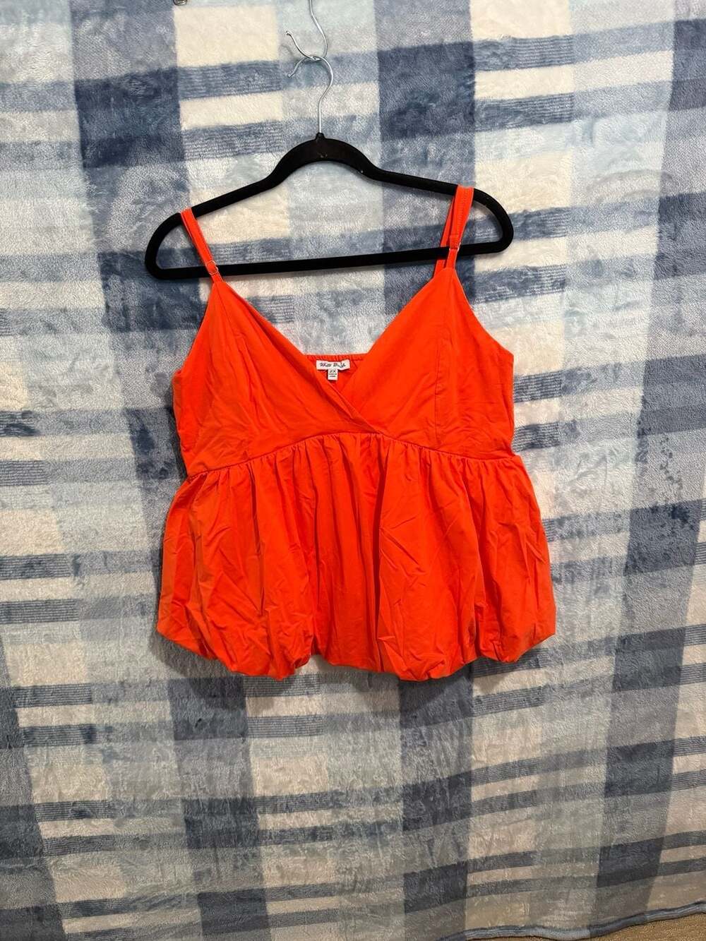 White Birch Orange V-Neck Bubble Hem Tank Top